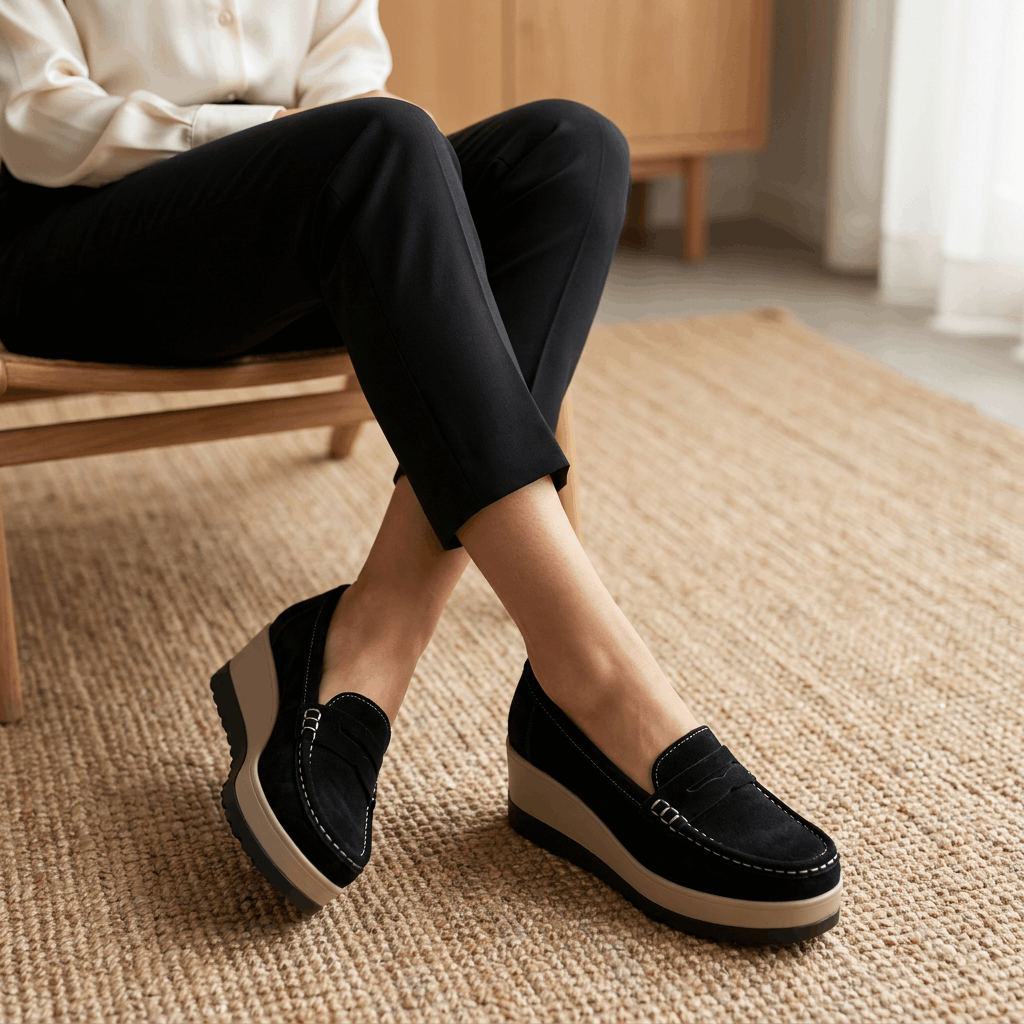 Sabrina Suede Platform Loafers – Lightweight Hand-Stitched Everyday Comfort