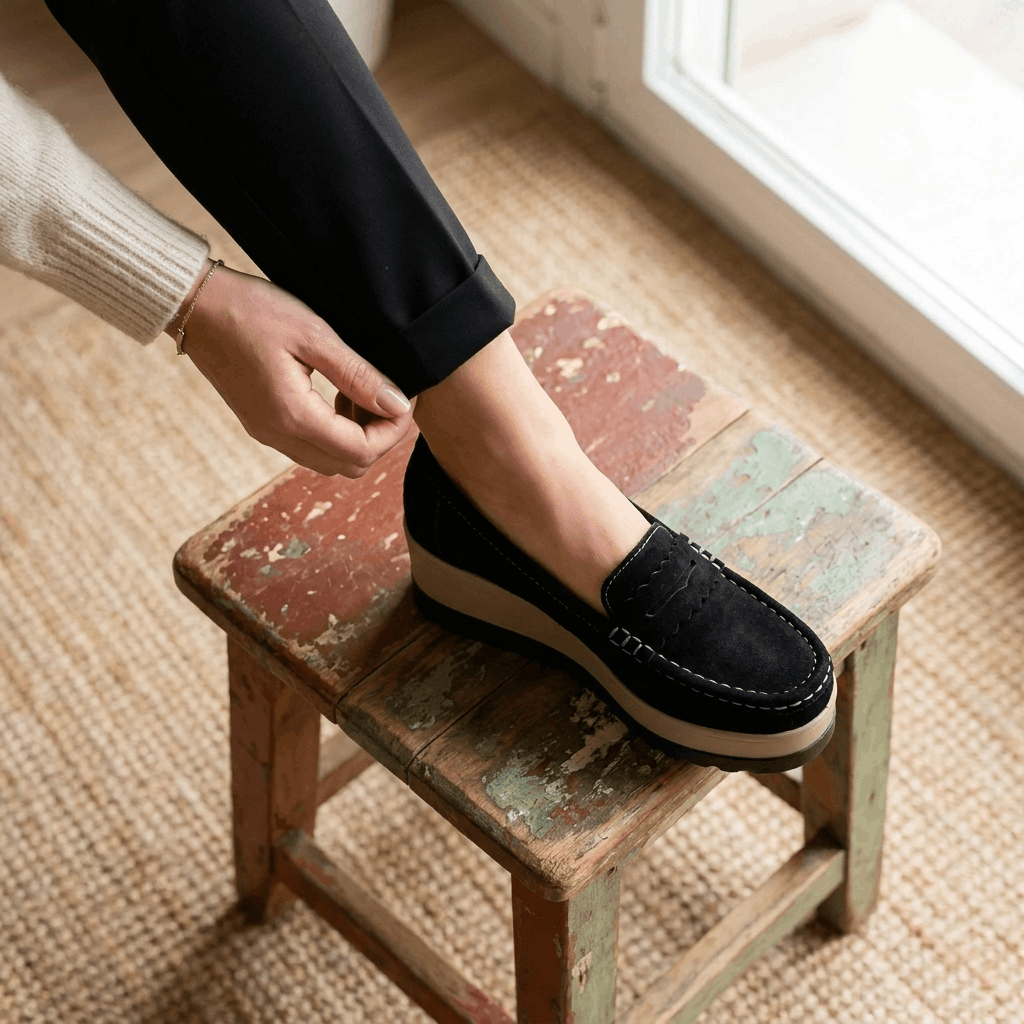 Sabrina Suede Platform Loafers – Lightweight Hand-Stitched Everyday Comfort