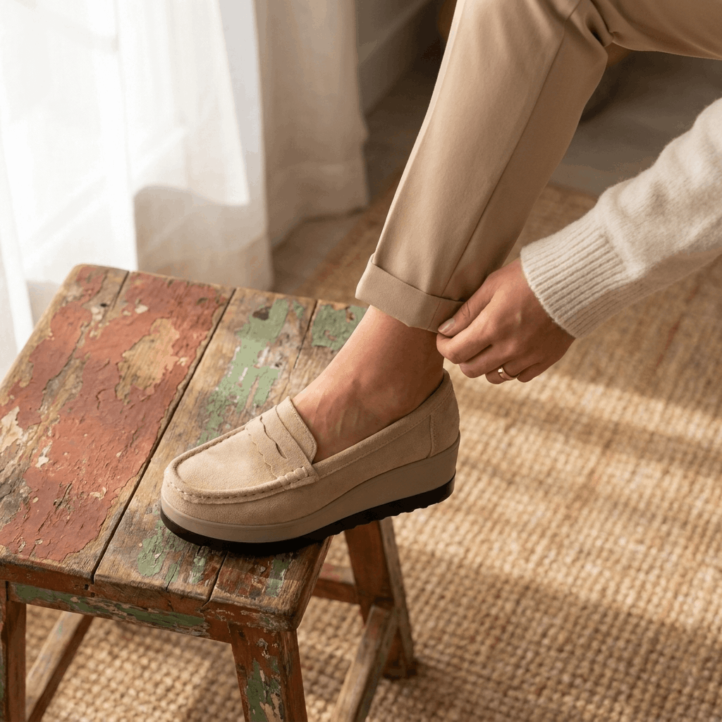 Sabrina Suede Platform Loafers – Lightweight Hand-Stitched Everyday Comfort