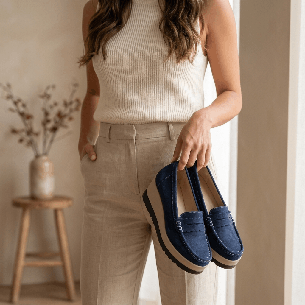 Sabrina Suede Platform Loafers – Lightweight Hand-Stitched Everyday Comfort