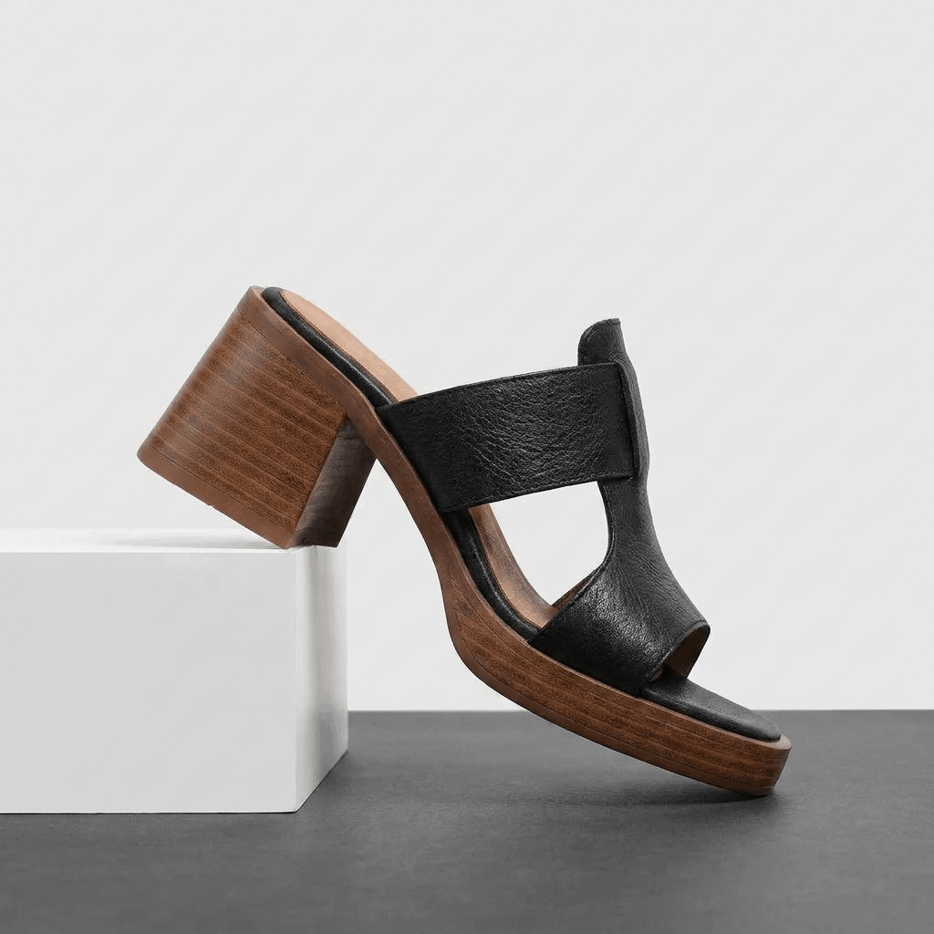 Ariana Open Toe Mule Heels – Comfortable Block Heel Slip-On Sandals