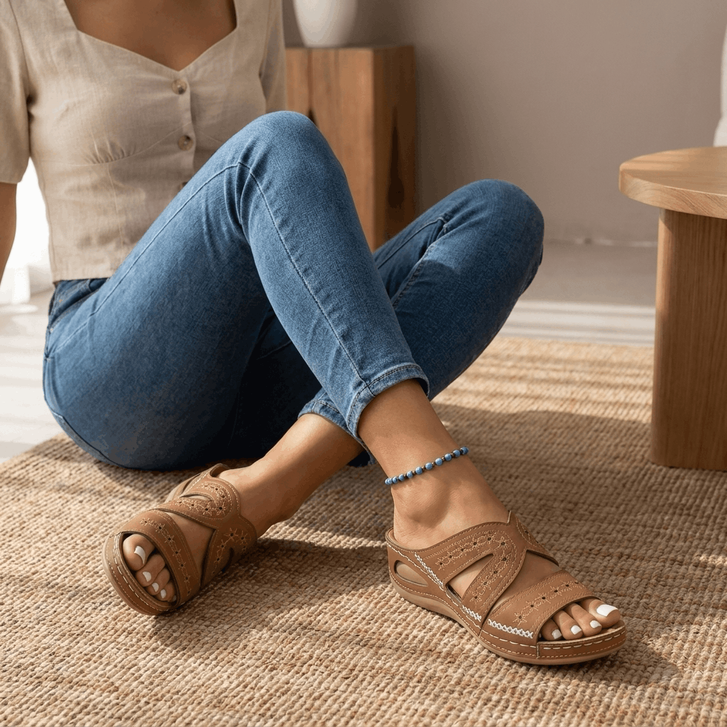 Madeline Comfort Wedge Sandals – Lightweight Arch Support Slip-On Slides