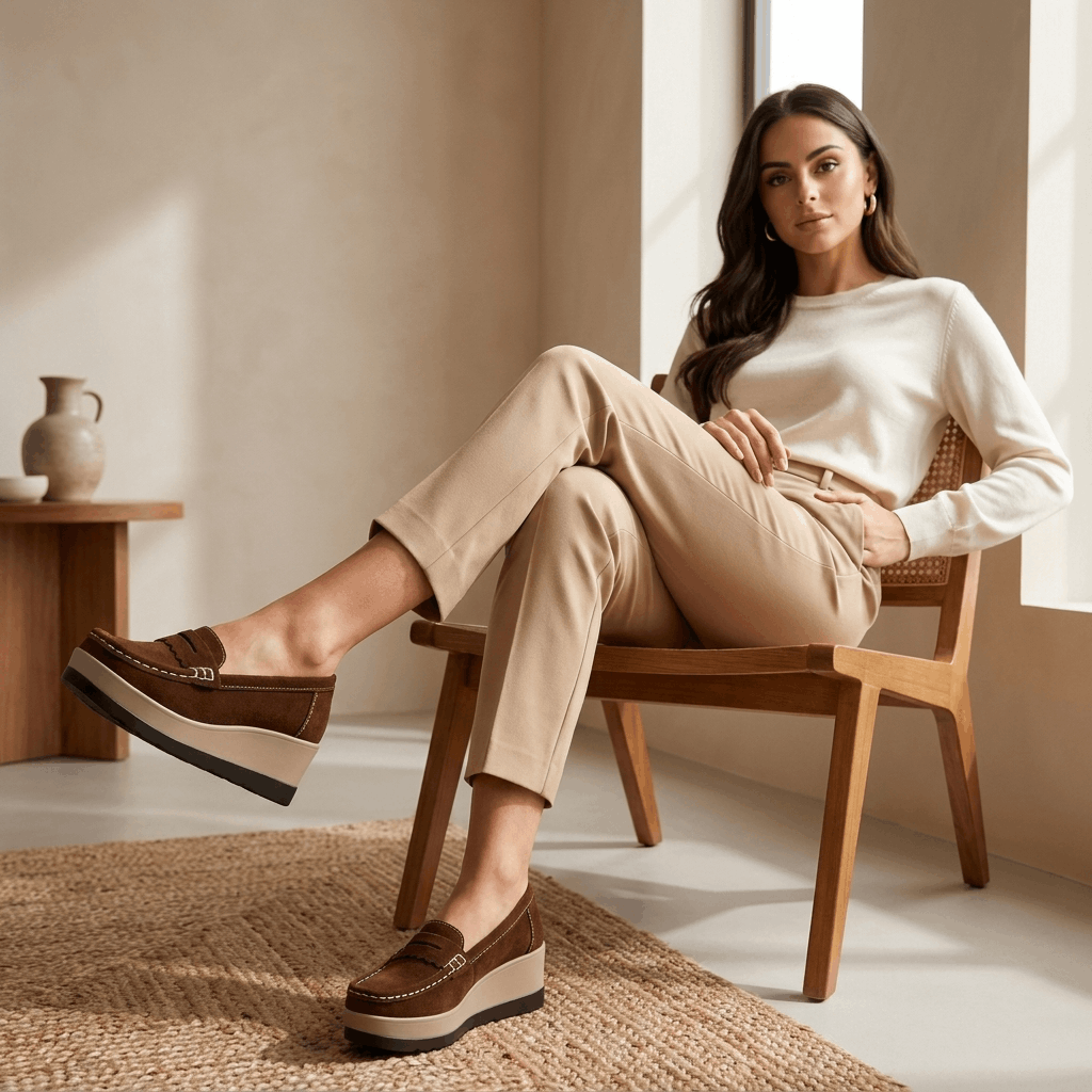 Sabrina Suede Platform Loafers – Lightweight Hand-Stitched Everyday Comfort