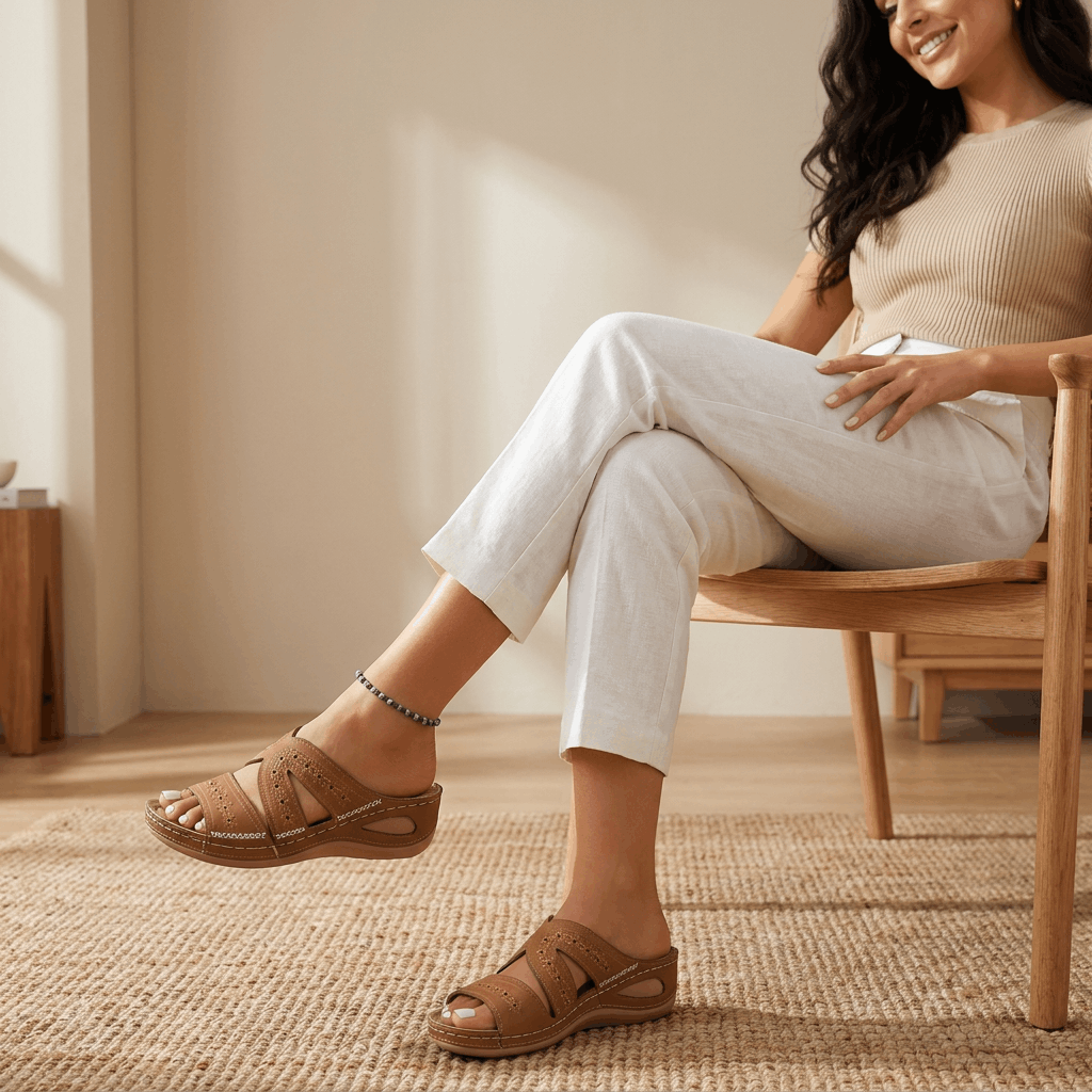 Madeline Comfort Wedge Sandals – Lightweight Arch Support Slip-On Slides