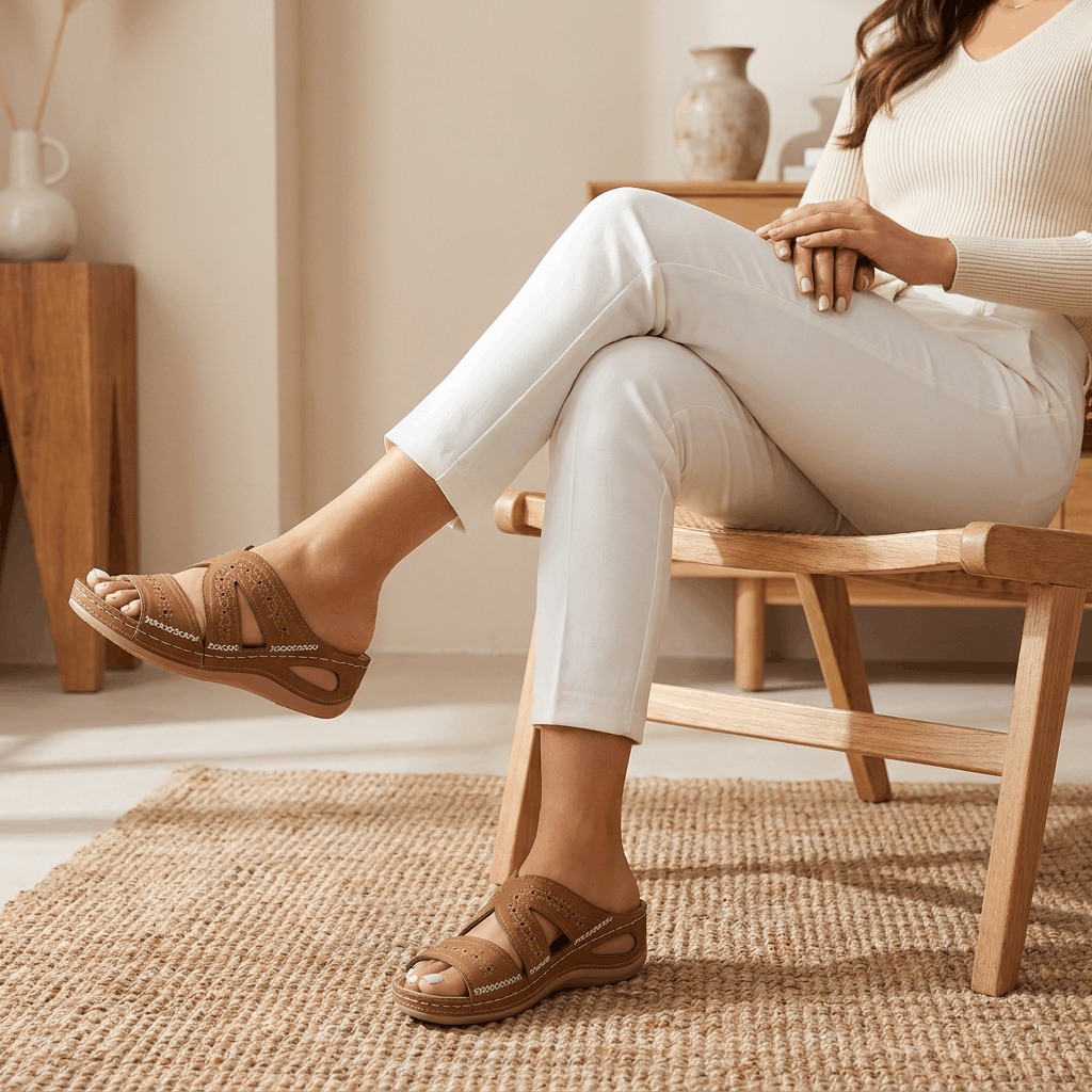 Madeline Comfort Wedge Sandals – Lightweight Arch Support Slip-On Slides