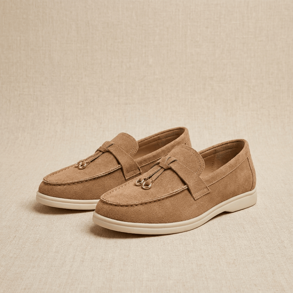 Celeste Suede Tassel Loafers – Gold Accent Slip-On Flats