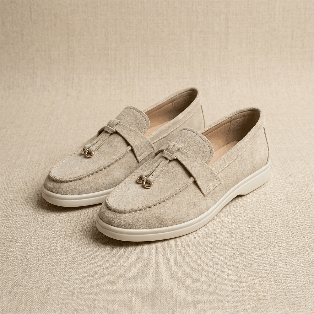 Celeste Suede Tassel Loafers – Gold Accent Slip-On Flats