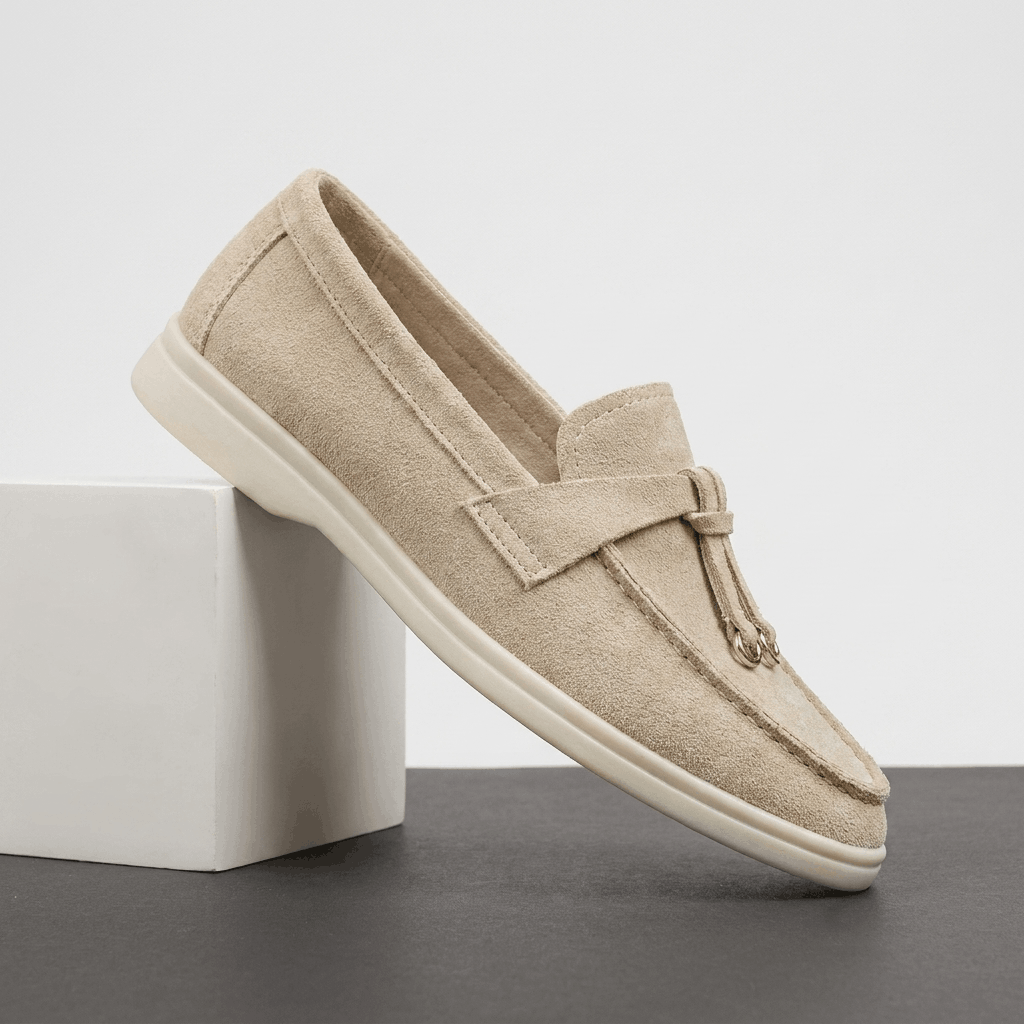 Celeste Suede Tassel Loafers – Gold Accent Slip-On Flats