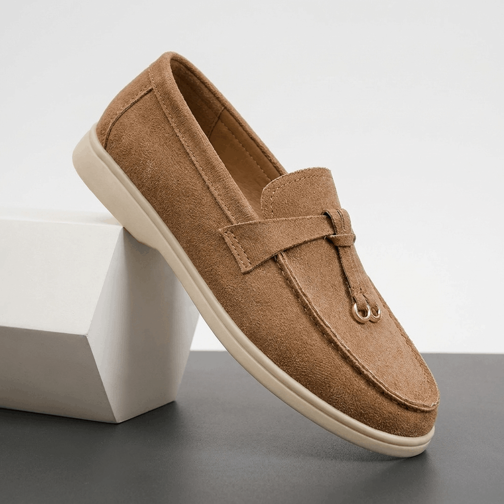 Celeste Suede Tassel Loafers – Gold Accent Slip-On Flats