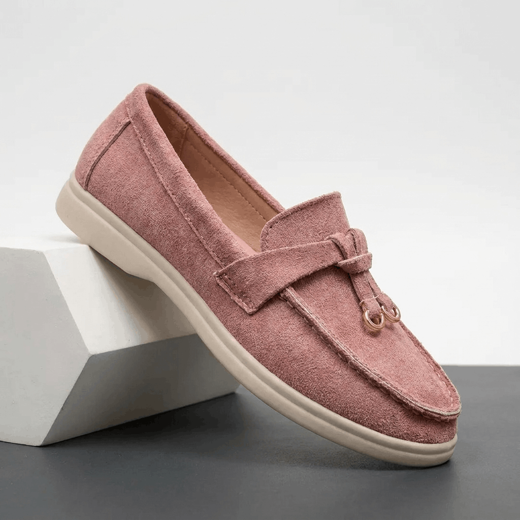 Celeste Suede Tassel Loafers – Gold Accent Slip-On Flats