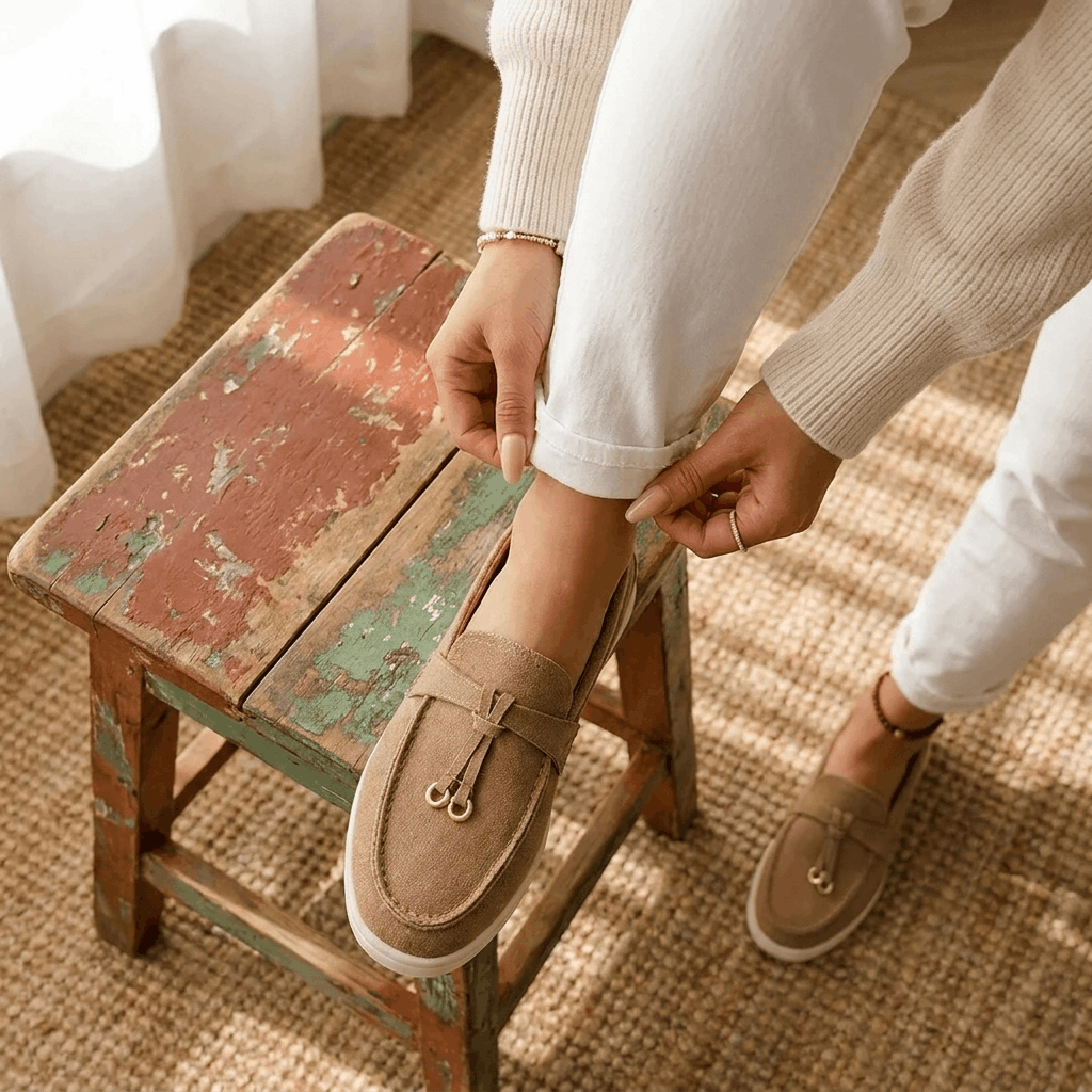 Celeste Suede Tassel Loafers – Gold Accent Slip-On Flats
