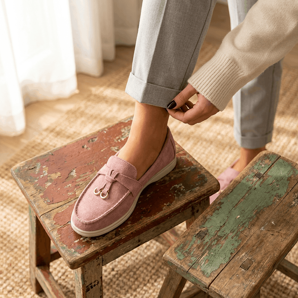 Celeste Suede Tassel Loafers – Gold Accent Slip-On Flats