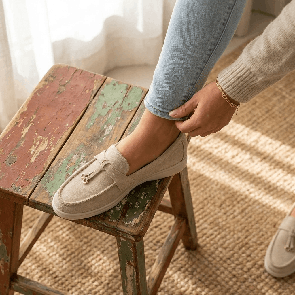 Celeste Suede Tassel Loafers – Gold Accent Slip-On Flats
