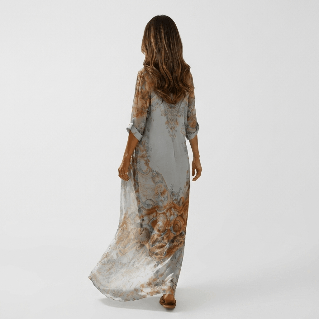 Marina Printed Maxi Shirt Dress – Adjustable Tie Waist Everyday Elegance