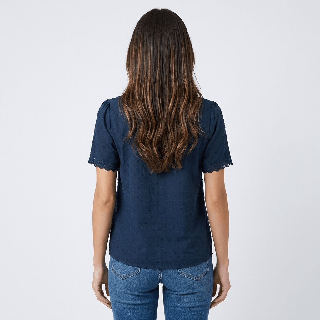 Vivienne Lace Trim V-Neck Blouse – Elegant Everyday Essential