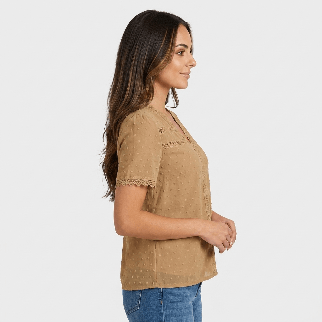 Vivienne Lace Trim V-Neck Blouse – Elegant Everyday Essential