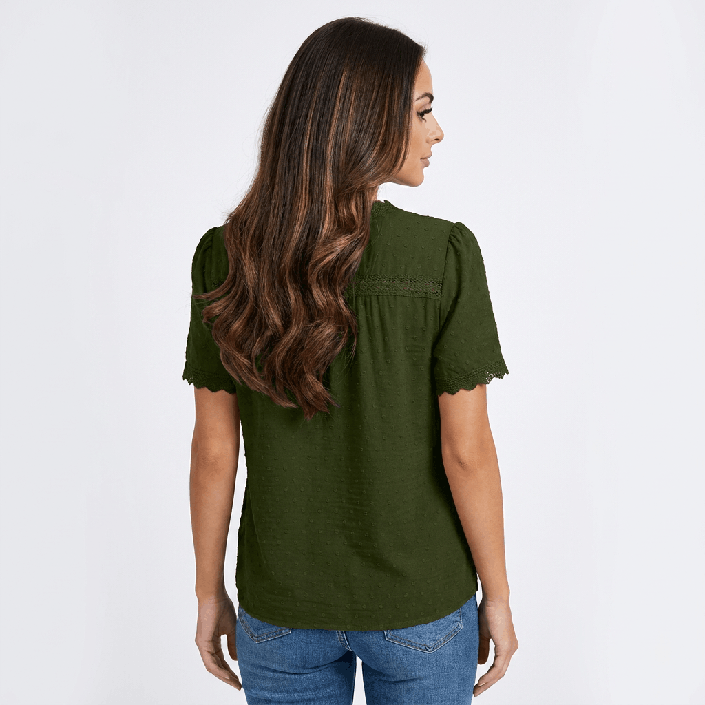 Vivienne Lace Trim V-Neck Blouse – Elegant Everyday Essential
