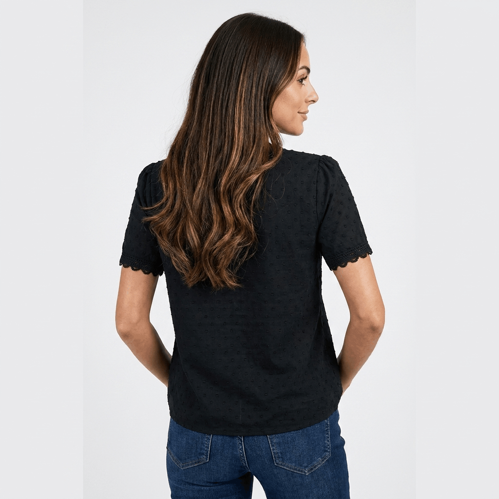 Vivienne Lace Trim V-Neck Blouse – Elegant Everyday Essential