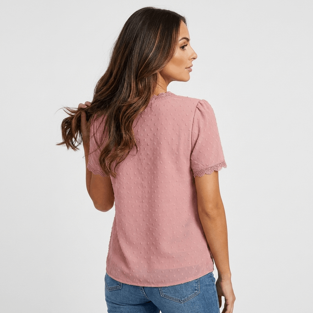 Vivienne Lace Trim V-Neck Blouse – Elegant Everyday Essential