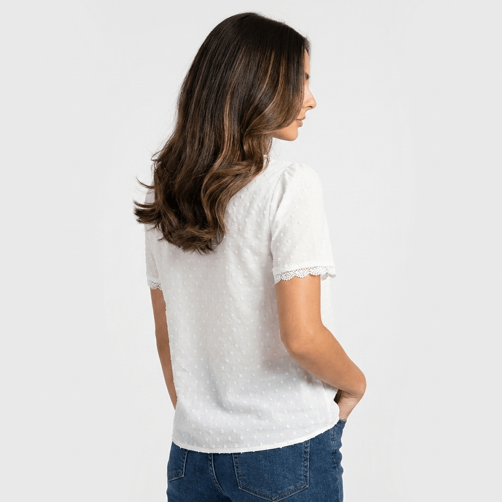 Vivienne Lace Trim V-Neck Blouse – Elegant Everyday Essential