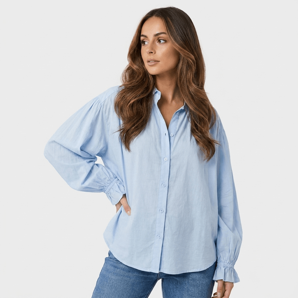 Aurora Cotton Ruffle Cuff Blouse – Relaxed Everyday Elegance