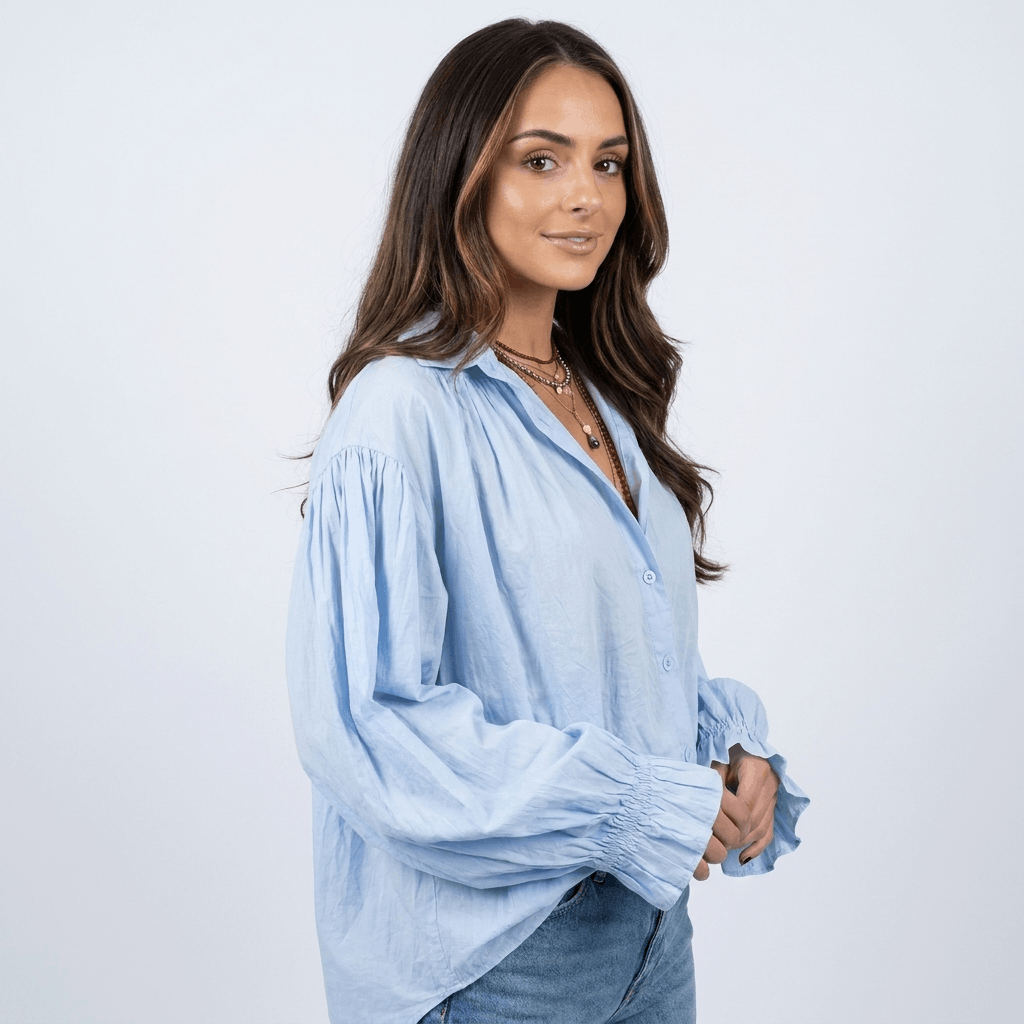 Aurora Cotton Ruffle Cuff Blouse – Relaxed Everyday Elegance