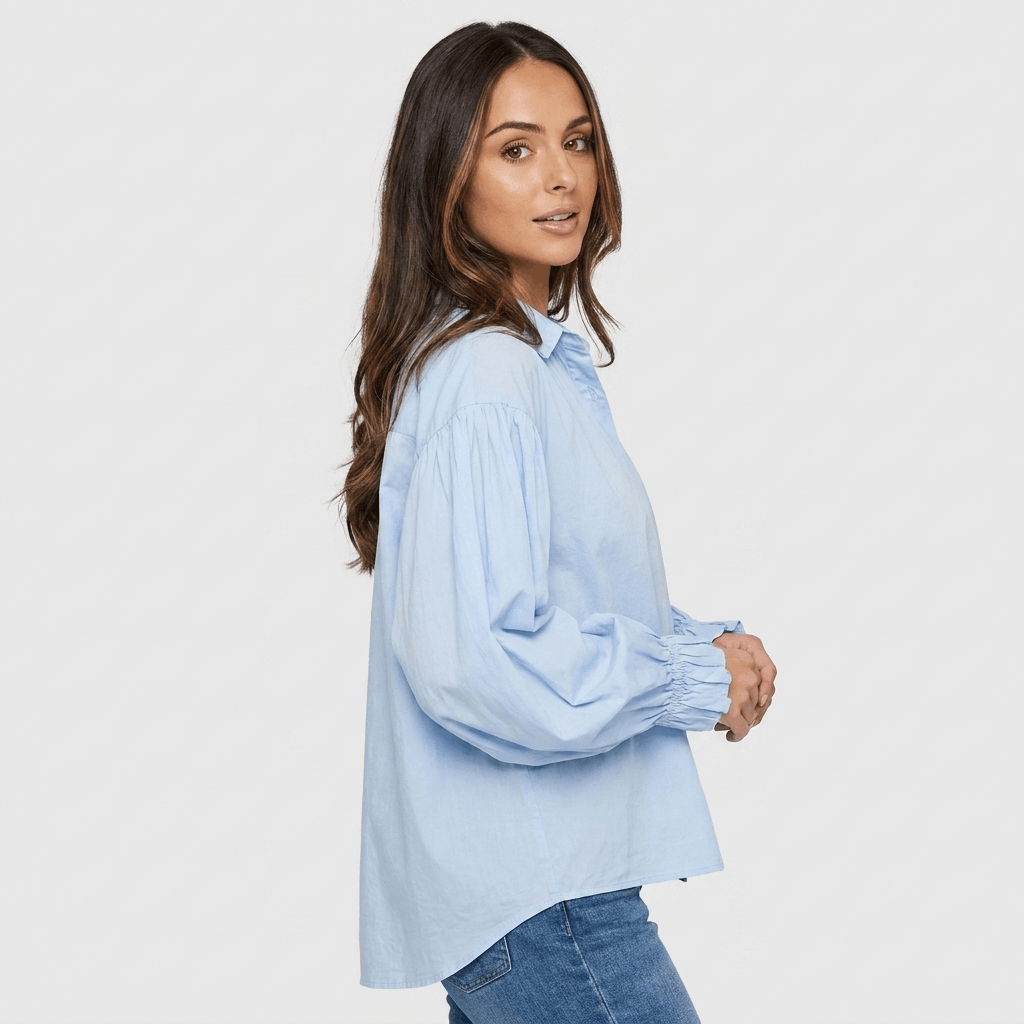 Aurora Cotton Ruffle Cuff Blouse – Relaxed Everyday Elegance