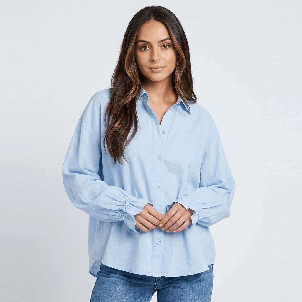 Aurora Cotton Ruffle Cuff Blouse – Relaxed Everyday Elegance