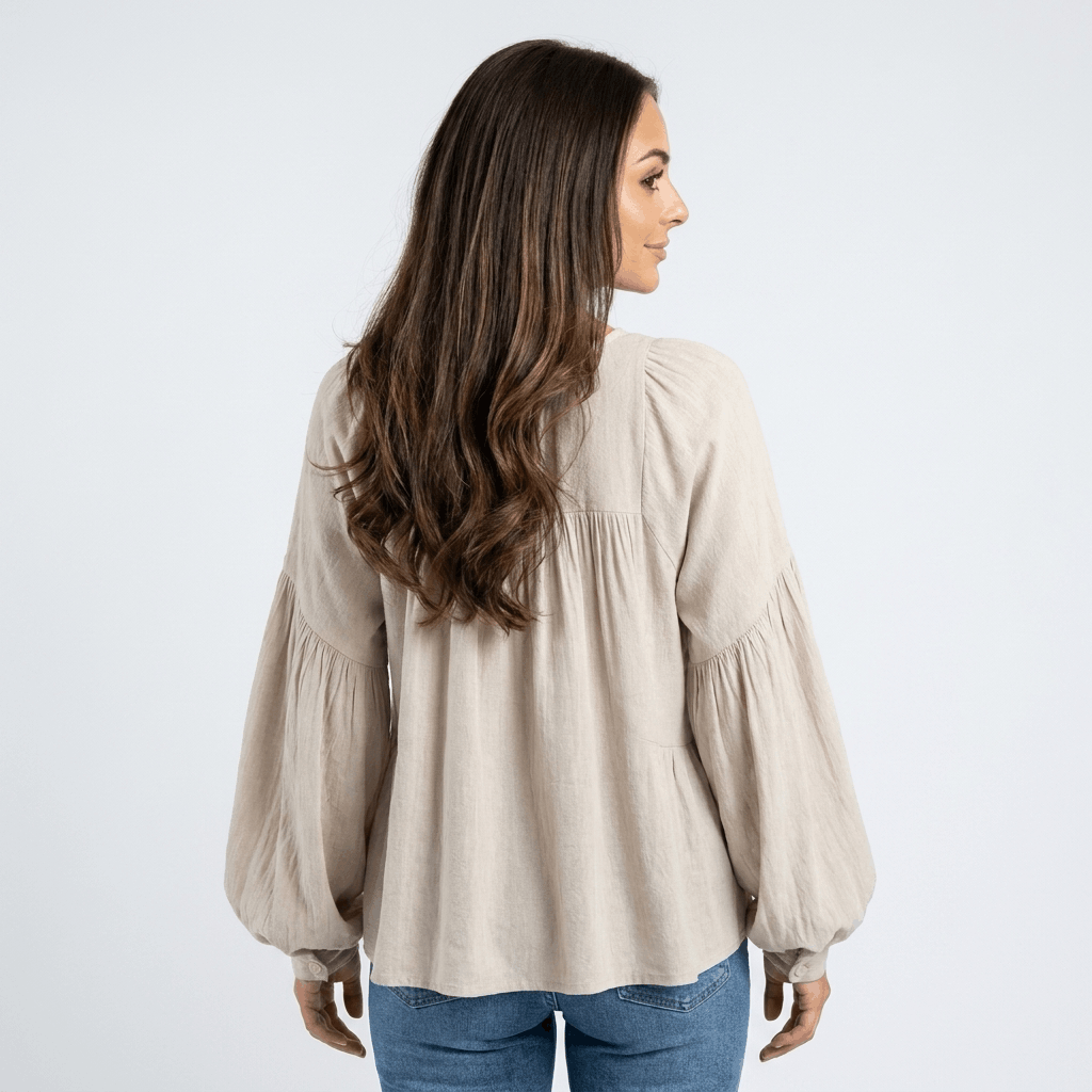 Sabrina Ruffle V-Neck Bohemian Blouse – Relaxed Vintage Elegance