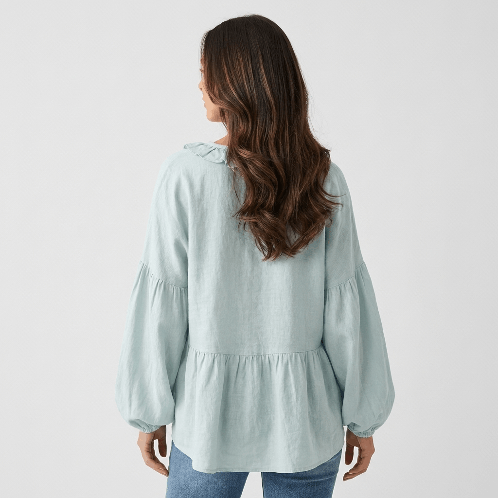 Sabrina Ruffle V-Neck Bohemian Blouse – Relaxed Vintage Elegance