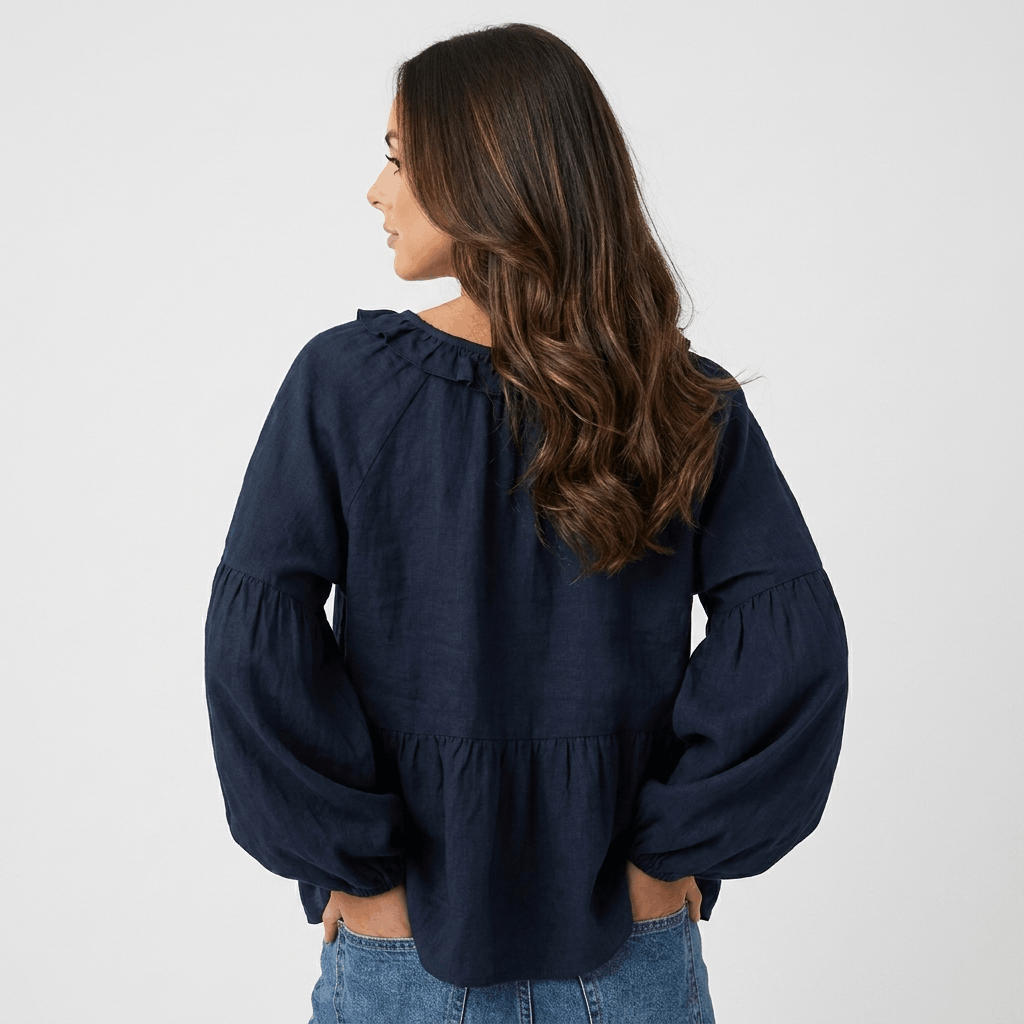 Sabrina Ruffle V-Neck Bohemian Blouse – Relaxed Vintage Elegance
