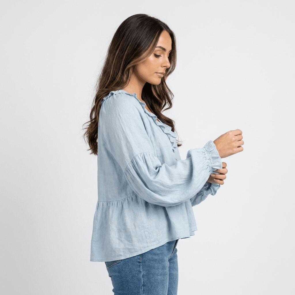 Sabrina Ruffle V-Neck Bohemian Blouse – Relaxed Vintage Elegance
