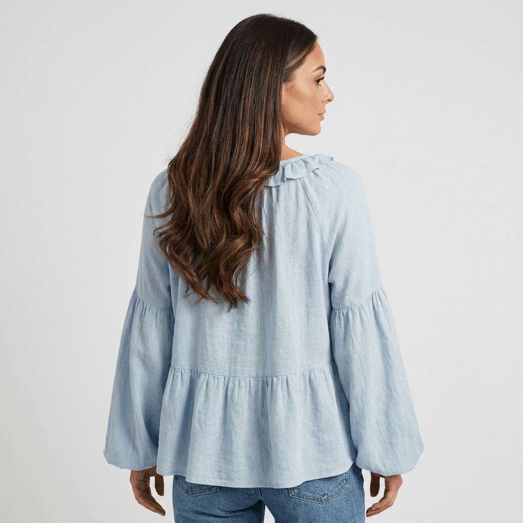 Sabrina Ruffle V-Neck Bohemian Blouse – Relaxed Vintage Elegance