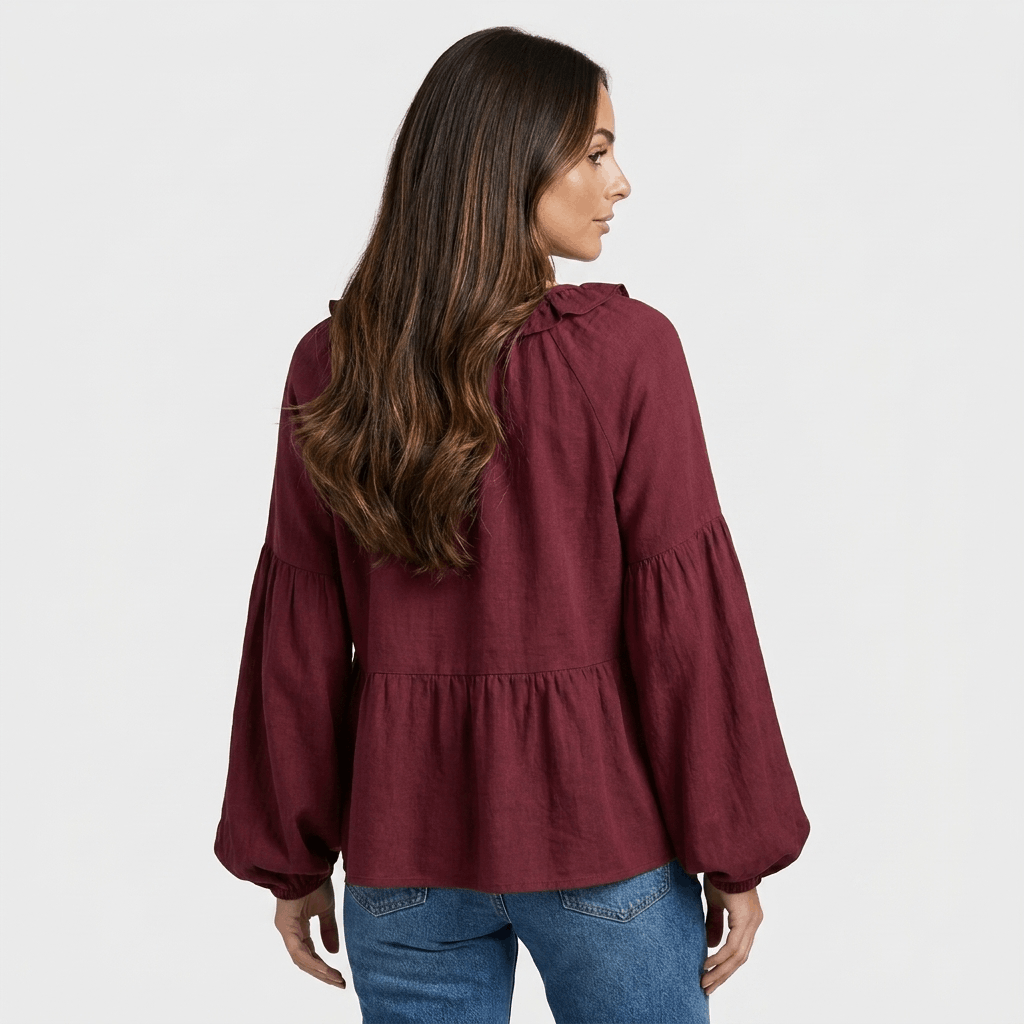 Sabrina Ruffle V-Neck Bohemian Blouse – Relaxed Vintage Elegance