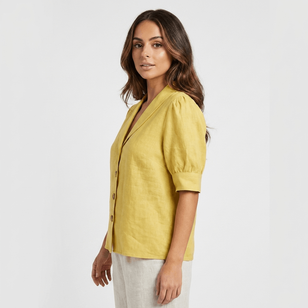 Camille Linen Blend Button Up Blouse – Relaxed Elegant Summer Top