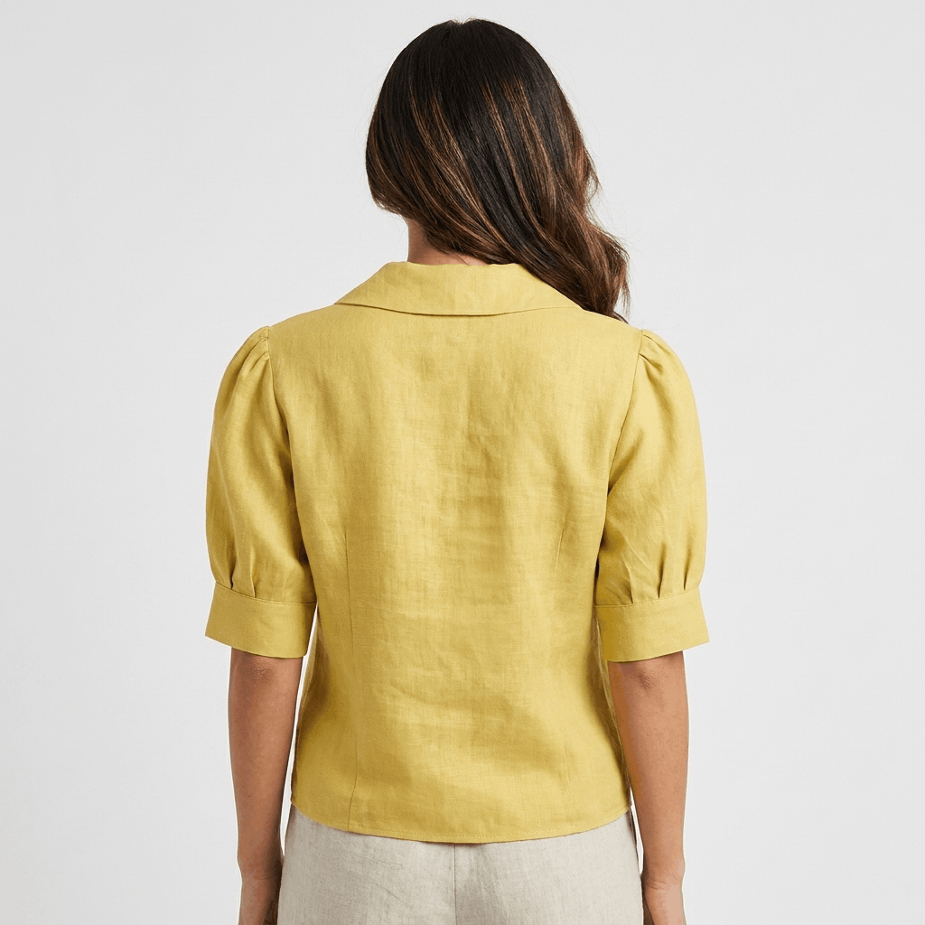 Camille Linen Blend Button Up Blouse – Relaxed Elegant Summer Top