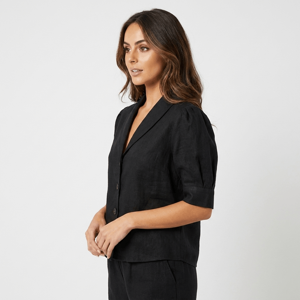 Camille Linen Blend Button Up Blouse – Relaxed Elegant Summer Top