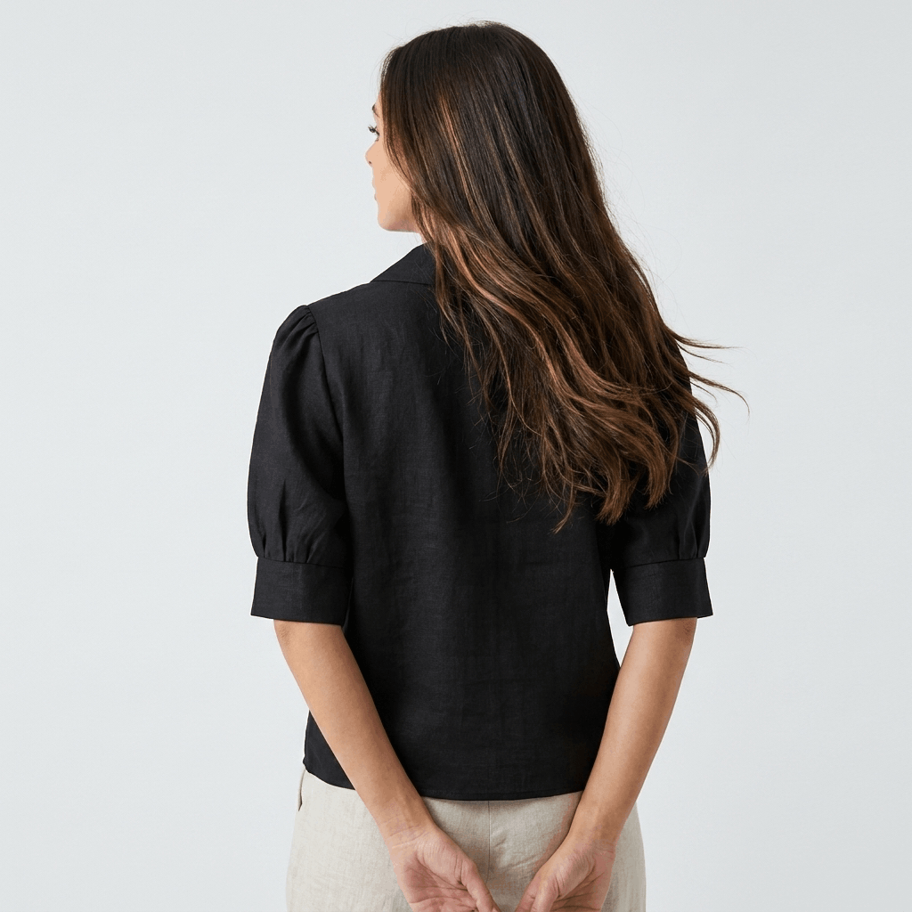 Camille Linen Blend Button Up Blouse – Relaxed Elegant Summer Top