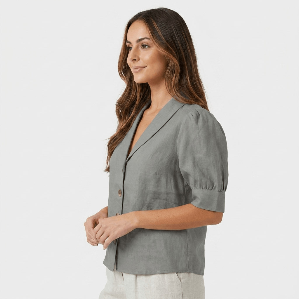 Camille Linen Blend Button Up Blouse – Relaxed Elegant Summer Top