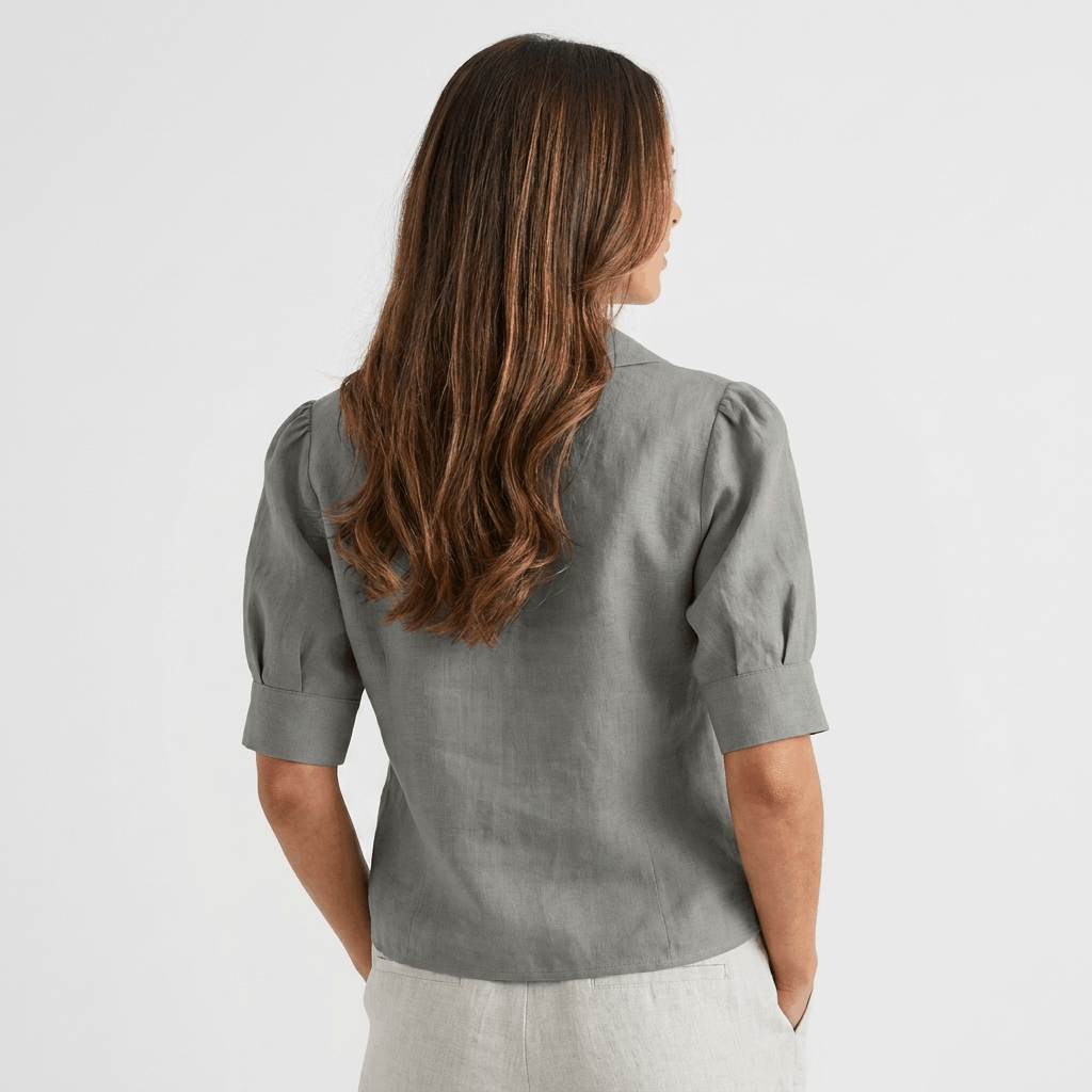 Camille Linen Blend Button Up Blouse – Relaxed Elegant Summer Top