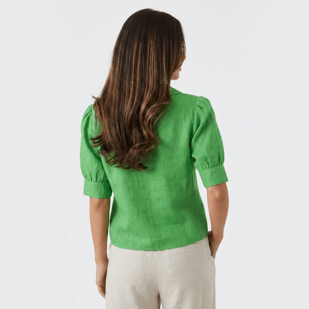 Camille Linen Blend Button Up Blouse – Relaxed Elegant Summer Top