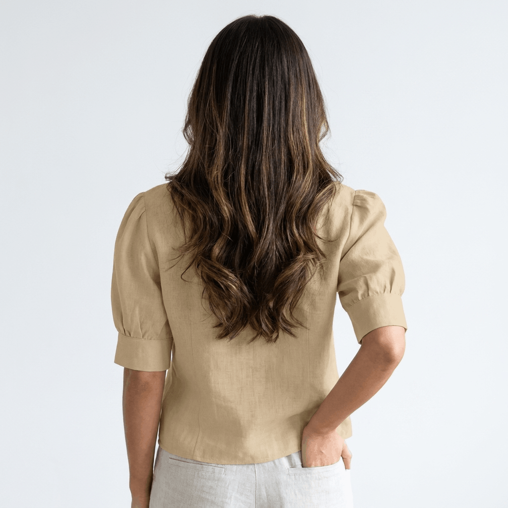 Camille Linen Blend Button Up Blouse – Relaxed Elegant Summer Top
