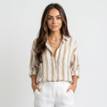 Sienna Striped Linen Henley Shirt – Relaxed Oversized Blouse