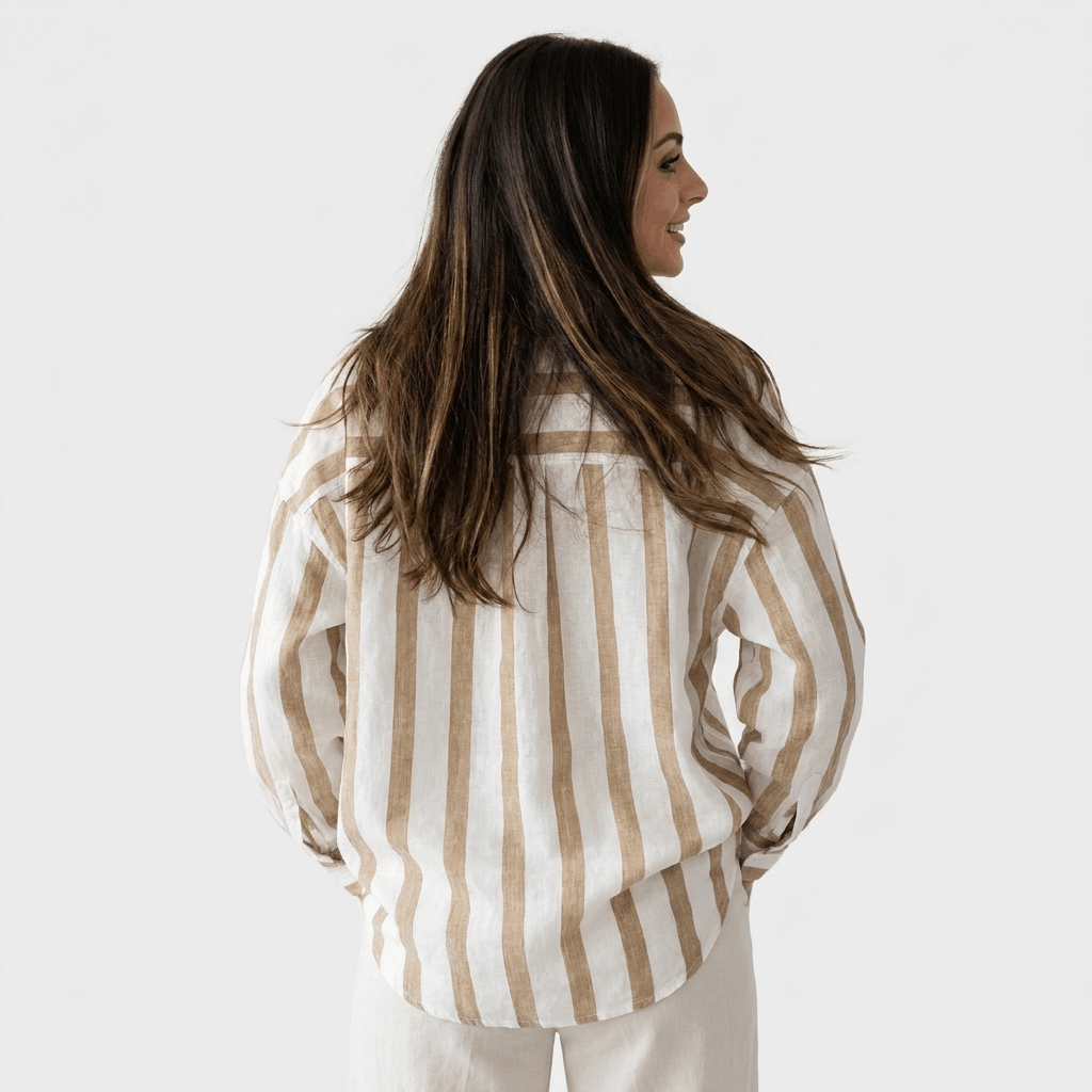 Sienna Striped Linen Henley Shirt – Relaxed Oversized Blouse