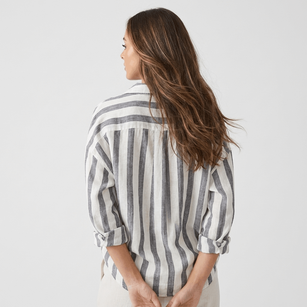 Sienna Striped Linen Henley Shirt – Relaxed Oversized Blouse