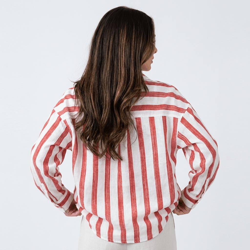 Sienna Striped Linen Henley Shirt – Relaxed Oversized Blouse