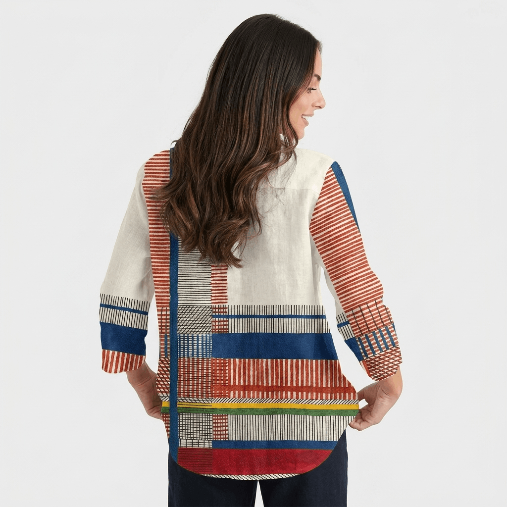 Marina Artistic Patchwork Blouse – Relaxed Button-Up Shirt