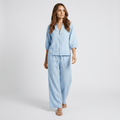Kyla Textured Linen Two-Piece Set – Zip Neck Puff Sleeve Wide Leg Co-Ord