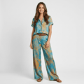 Marisol Paisley Two-Piece Set – Relaxed V-Neck Wide Leg Resort Co-Ord