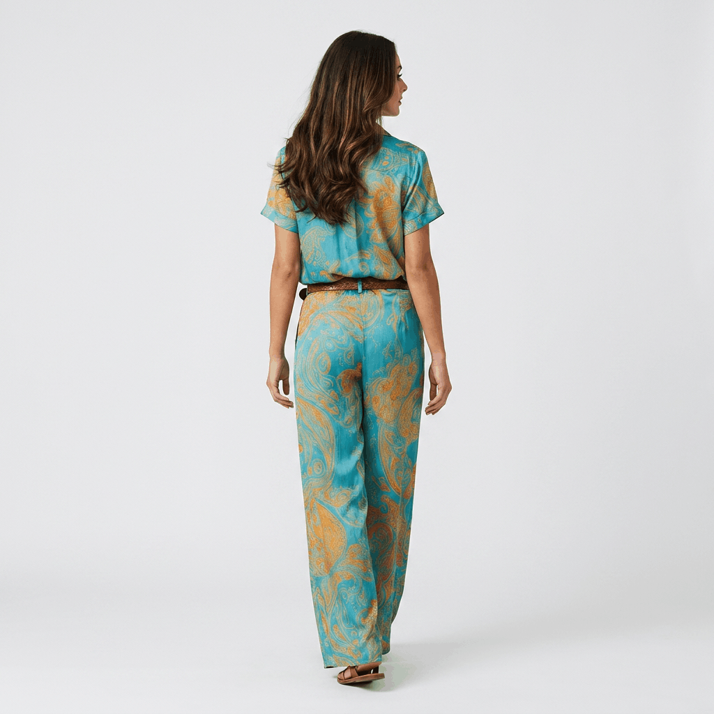Marisol Paisley Two-Piece Set – Relaxed V-Neck Wide Leg Resort Co-Ord